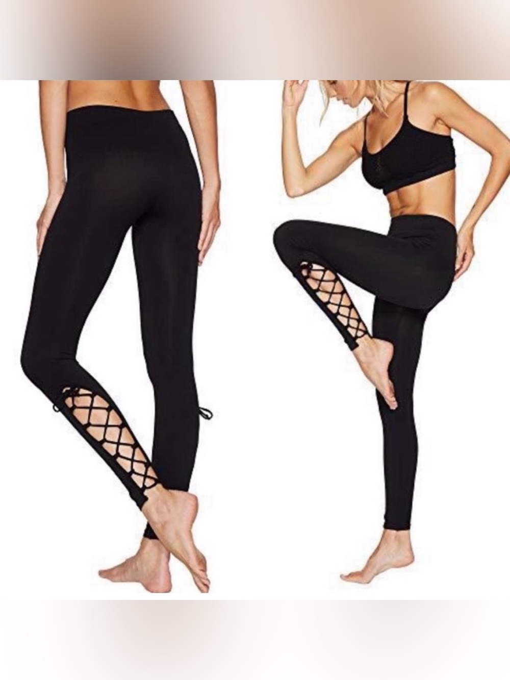 FREE PEOPLE MOVEMENT Leggings With Side Lace Up Ties Black XS/S NWT